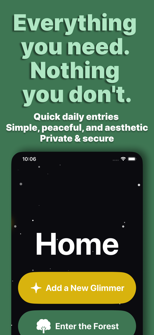 Lampyridae home screen with simple buttons and star field
